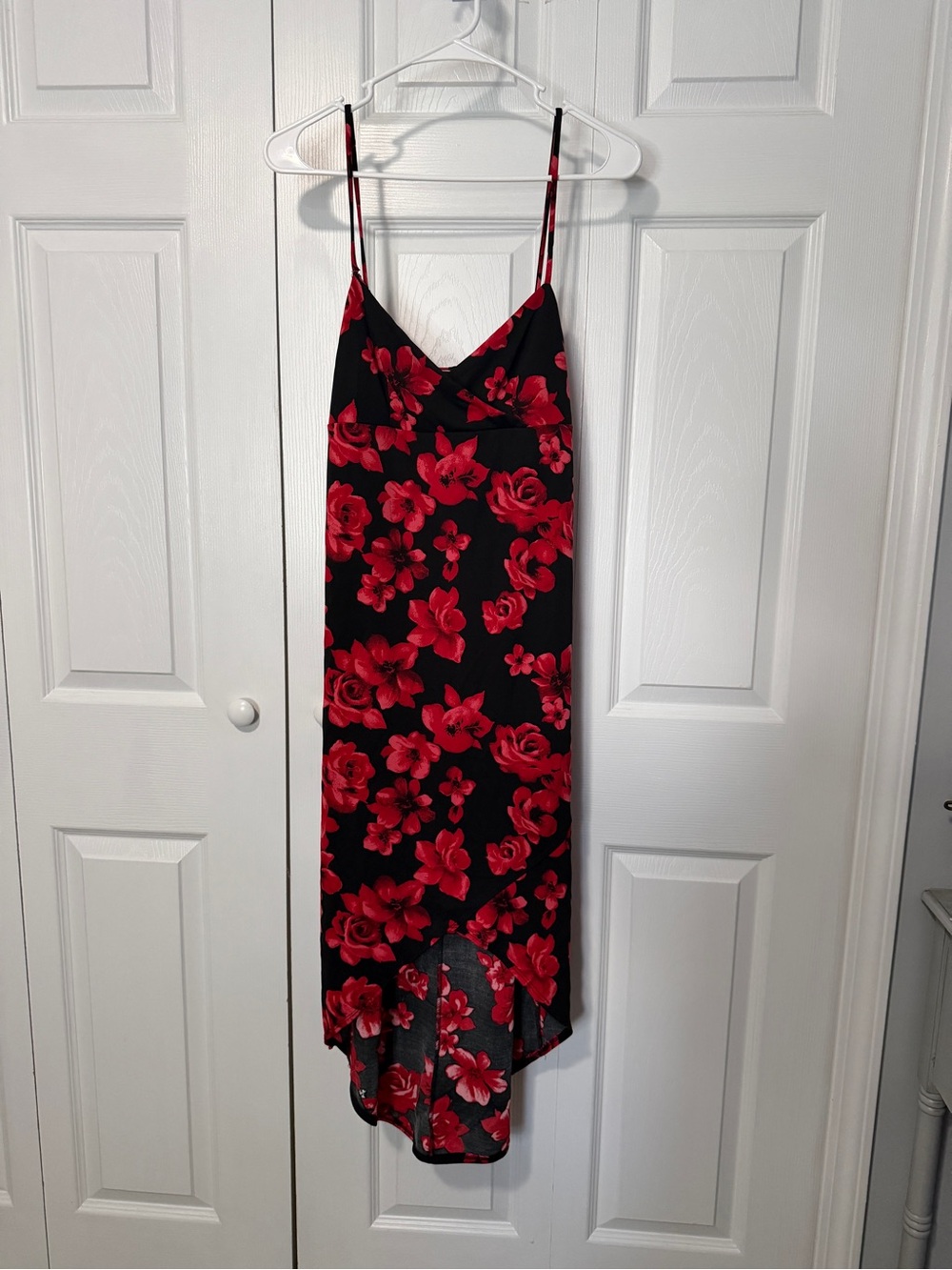 Vintage Y2K Candy Rocket Red Floral High Low Slip Dress Size Large Made USA